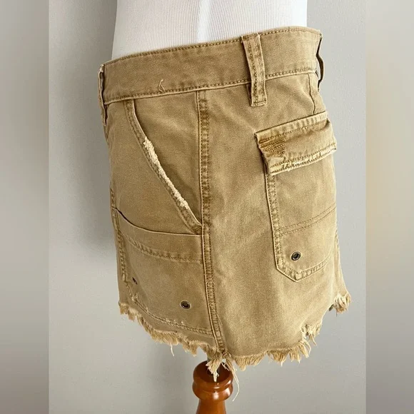 FREE PEOPLE Tan Canvas Cotton Relaxed Mini Skirt Size 24 - Picture 3 of 14